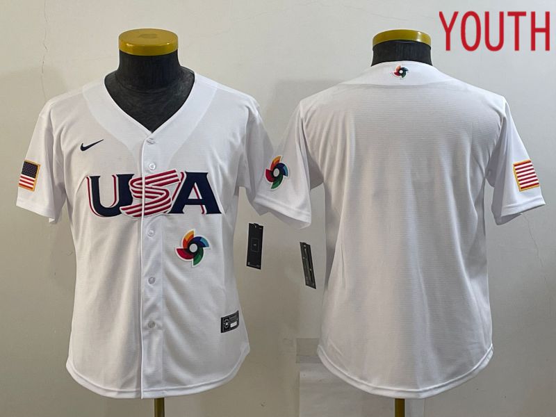 Youth 2023 World Cub USA Blank White Nike MLB Jersey6->women mlb jersey->Women Jersey